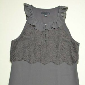 Banana Republic Size 6 Womens GRAY Sleeveless RUFFLE Collar Semi Sheer LACE Top‎